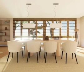 japandi étkezőasztal nagy ablakokkkal